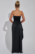 Women's Strapless Embellished Satin Evening Maxi Dress