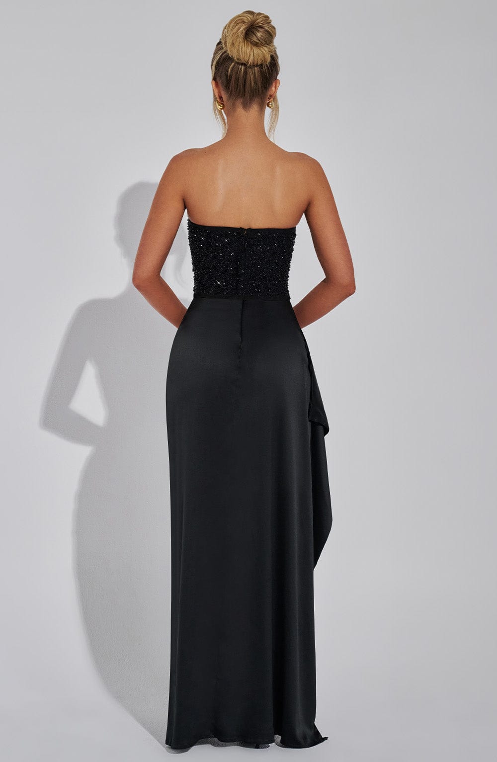 Women's Strapless Embellished Satin Evening Maxi Dress