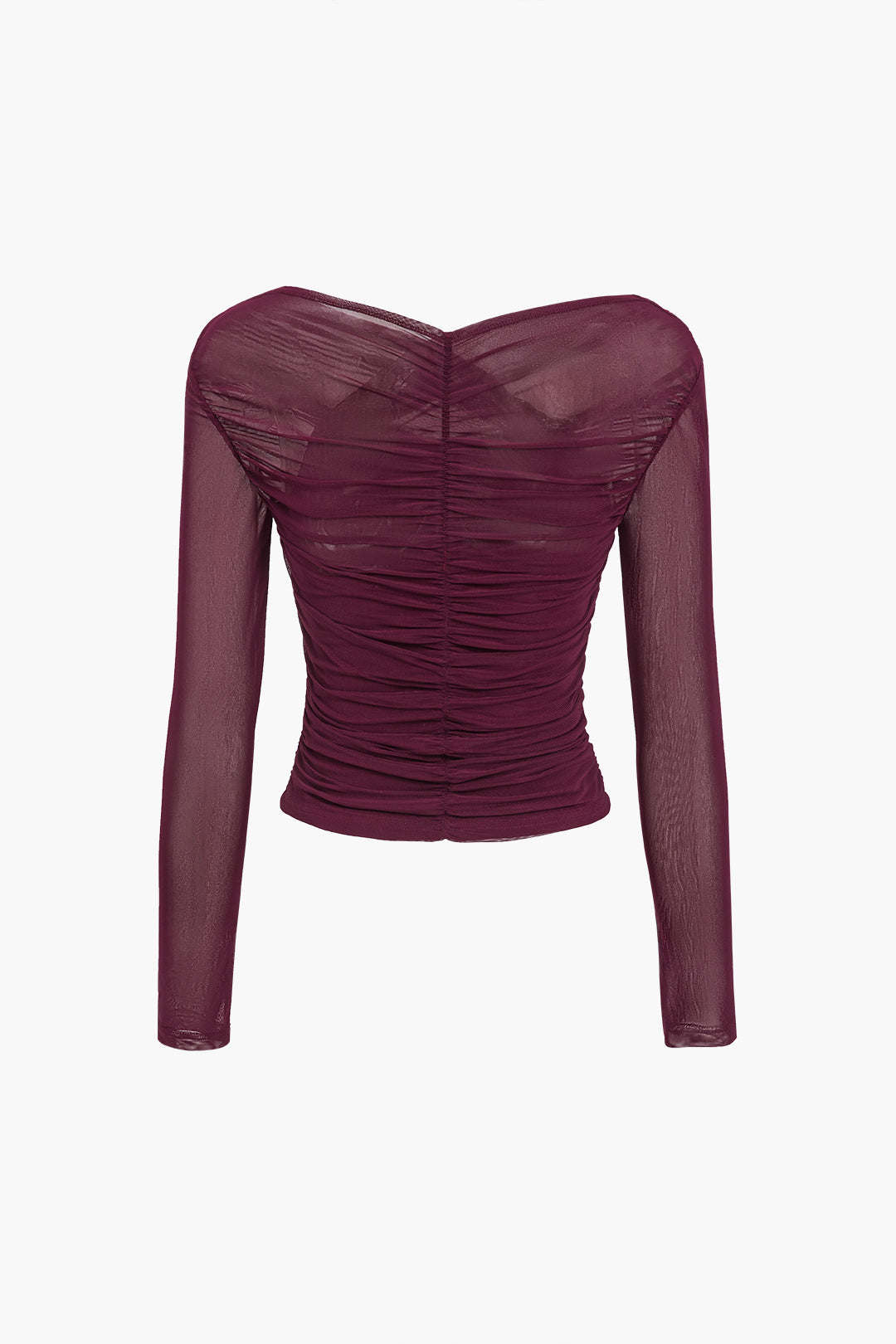 Women's Ruched Off-Shoulder Mesh Long Sleeve Top