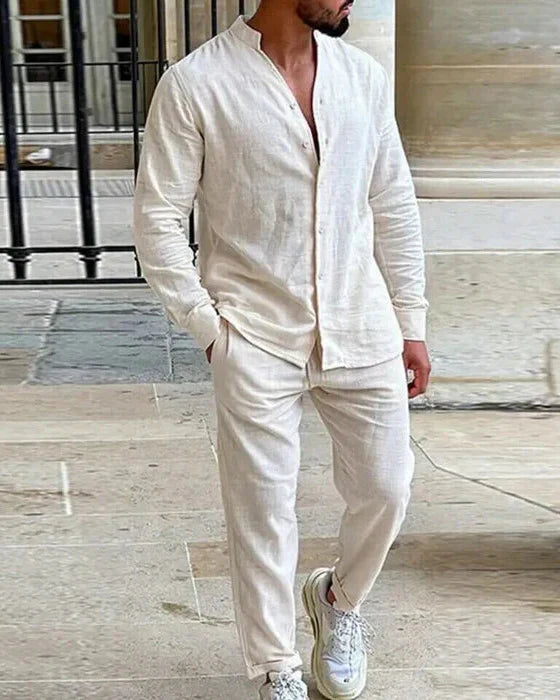 Men's Linen Look Shirt and Pants Set