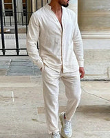 Men's Linen Look Shirt and Pants Set