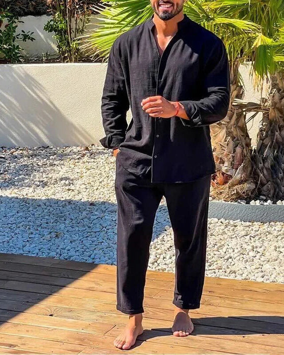 Men's Linen Look Shirt and Pants Set