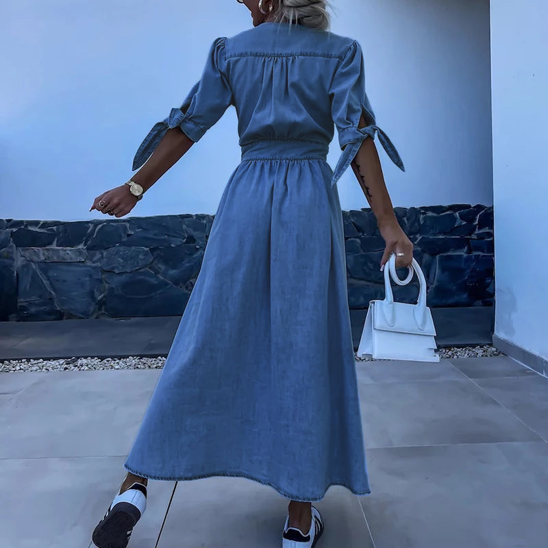 Women’s Denim Button Maxi Dress