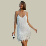 Women’s Fringe Feather-Trim Mini Dress