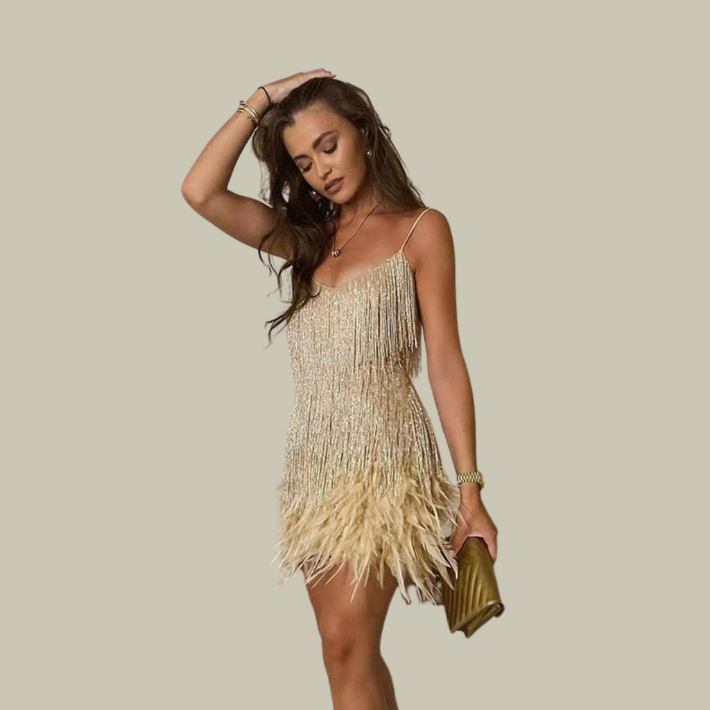 Women's Fringe V-Neck Mini Dress