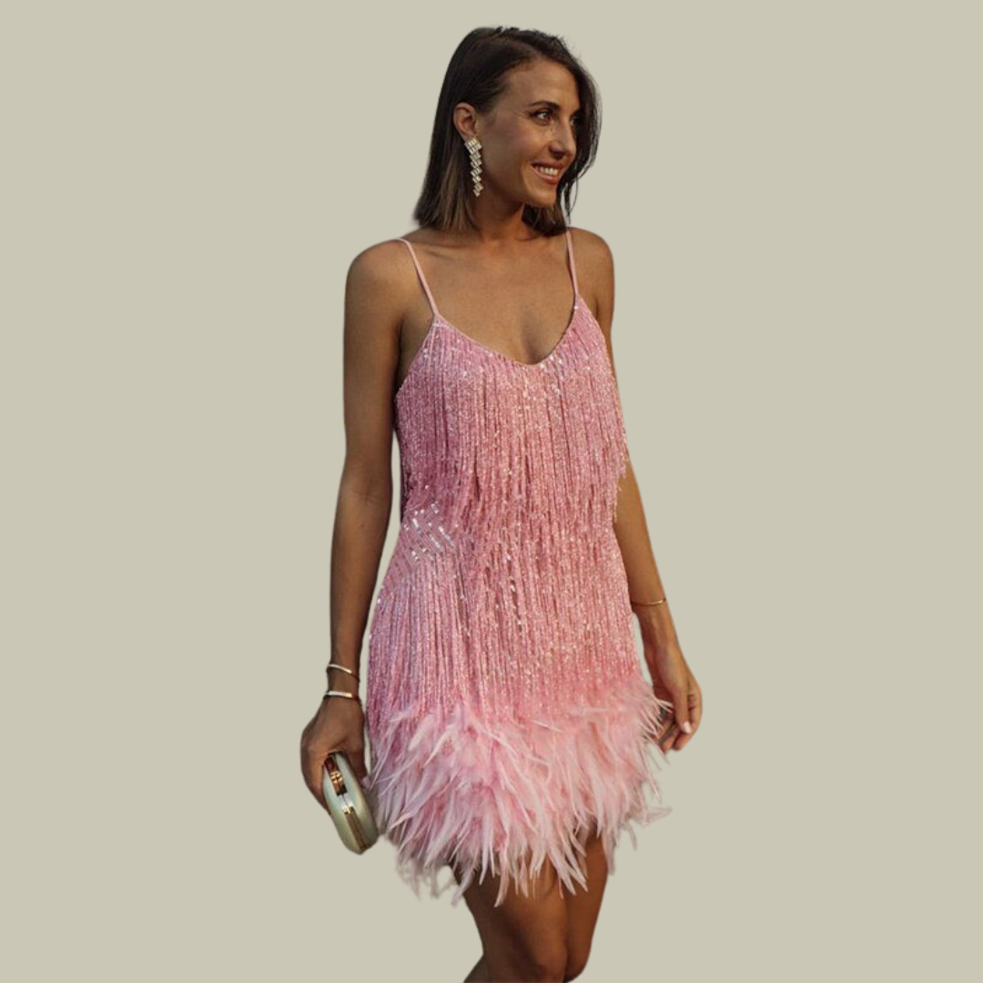 Women's Fringe V-Neck Mini Dress