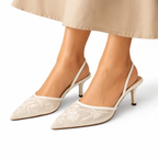 Women's Embroidered Mesh Slingback Heels