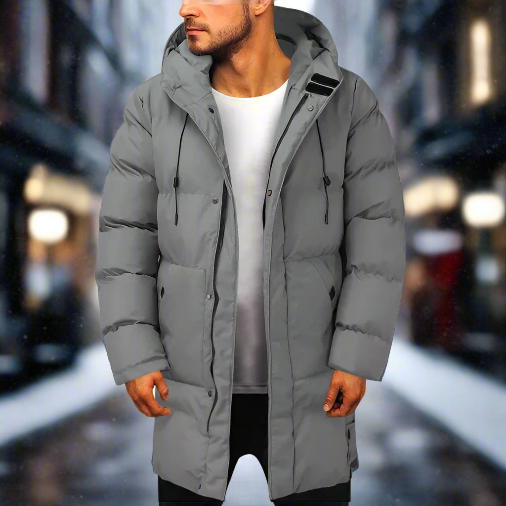 Men’s Long Hooded Quilted Jacket