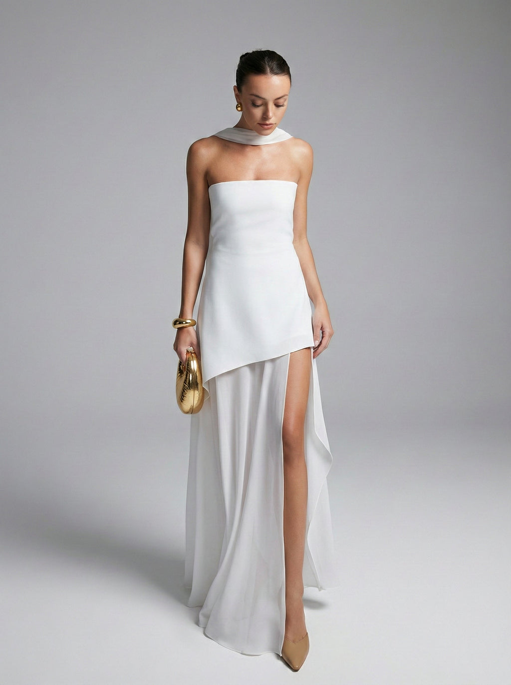 Women's Strapless Asymmetric Maxi Dress