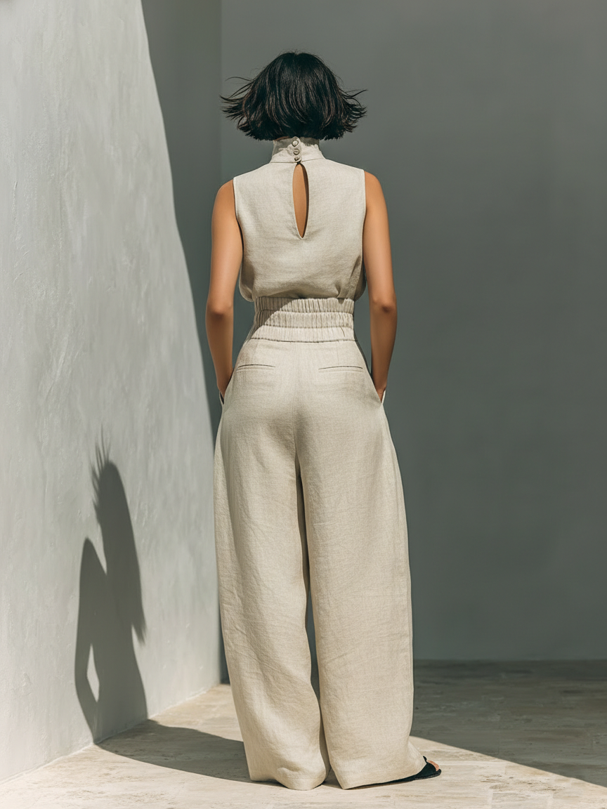 Women's Linen Wide Leg Jumpsuit
