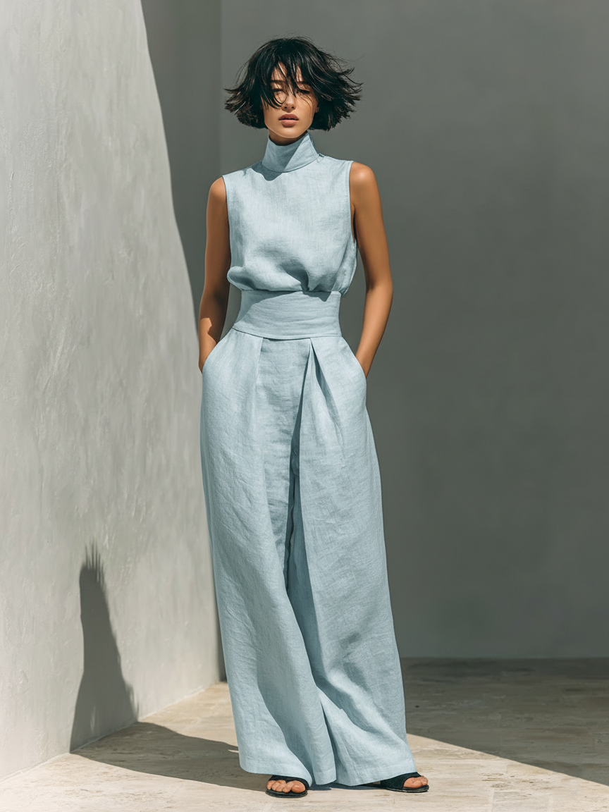 Women's Linen Wide Leg Jumpsuit