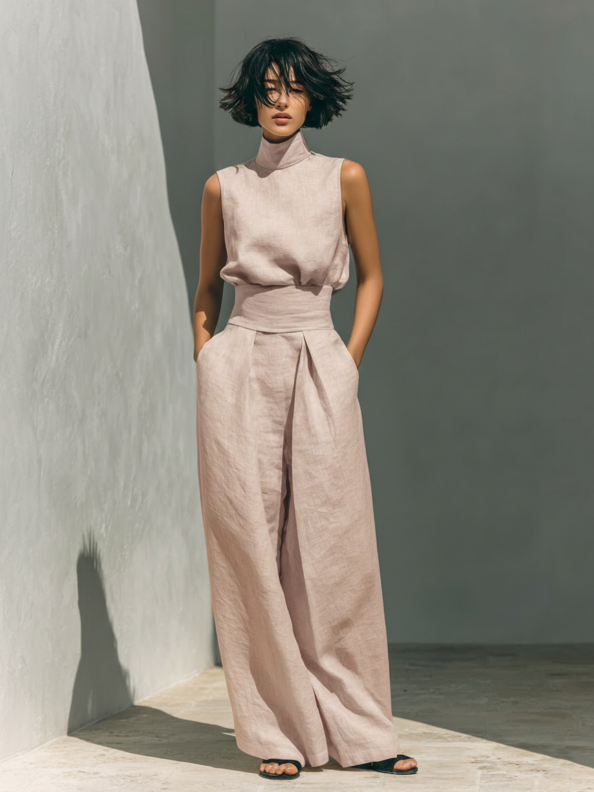 Women's Linen Wide Leg Jumpsuit