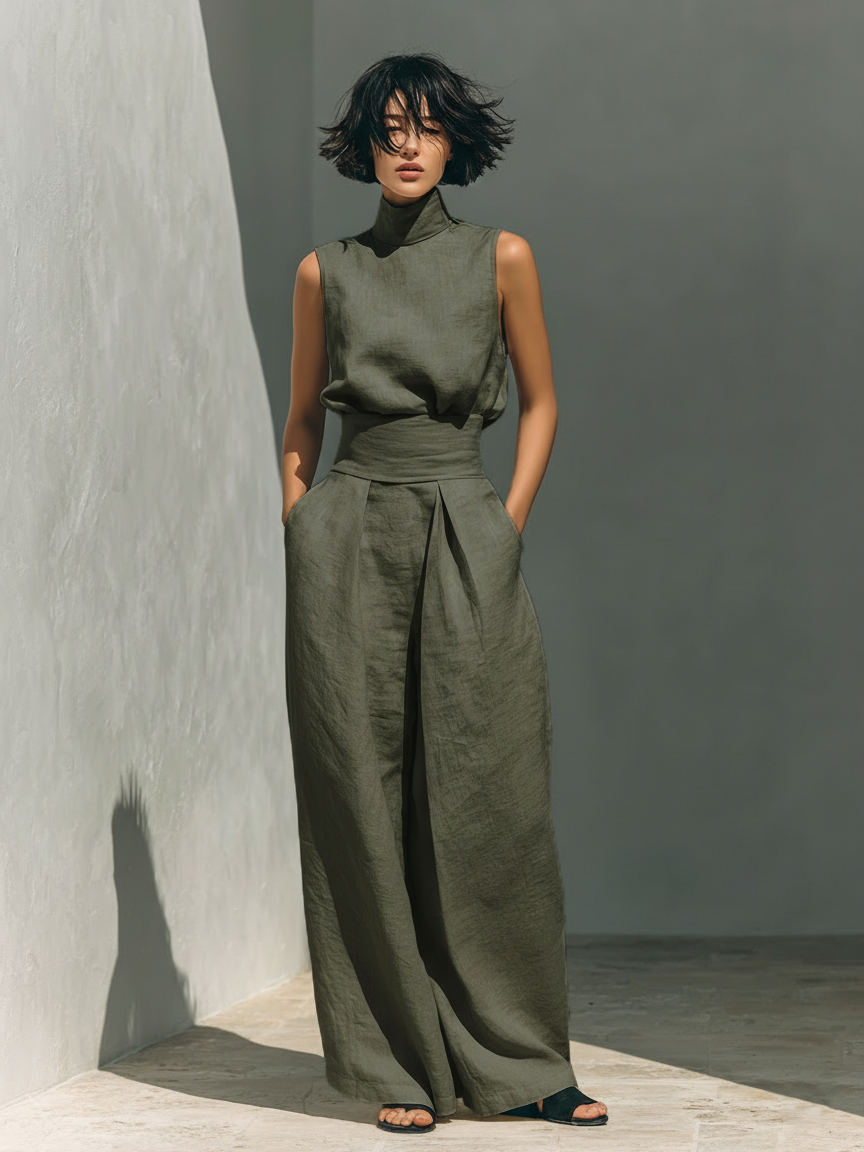 Women's Linen Wide Leg Jumpsuit
