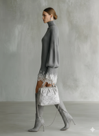 Women's Turtleneck Knit Mini Dress with Lace Trim