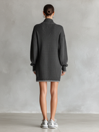 Women's Half-Zip Knit Mini Dress with Contrast Trim