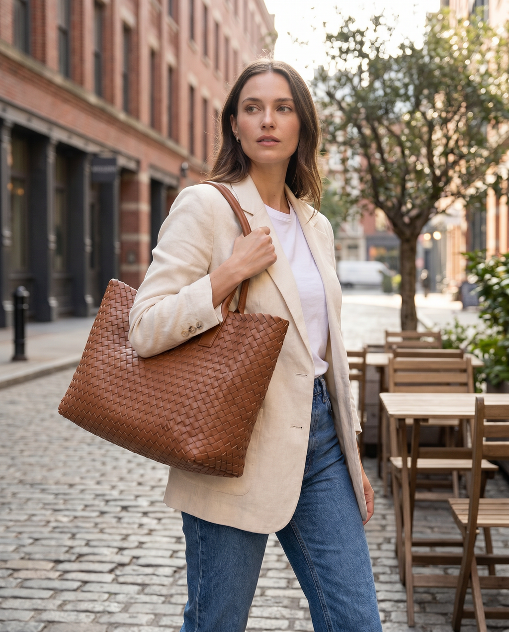 Women's Large Woven Tote Shoulder Bag