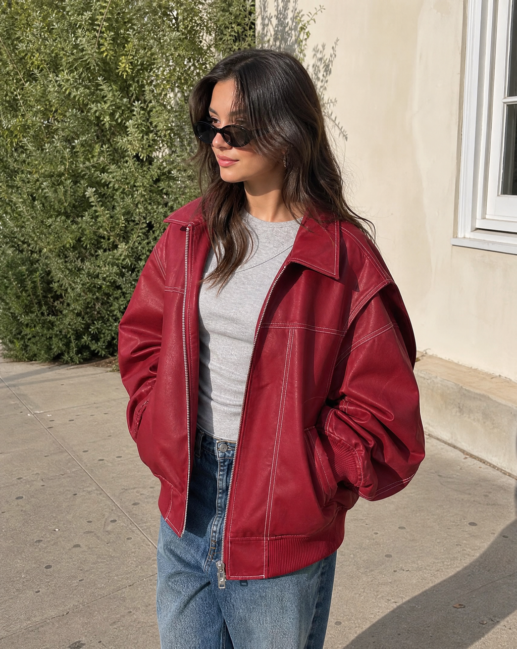 Women’s Oversized Zip-Front Bomber Jacket