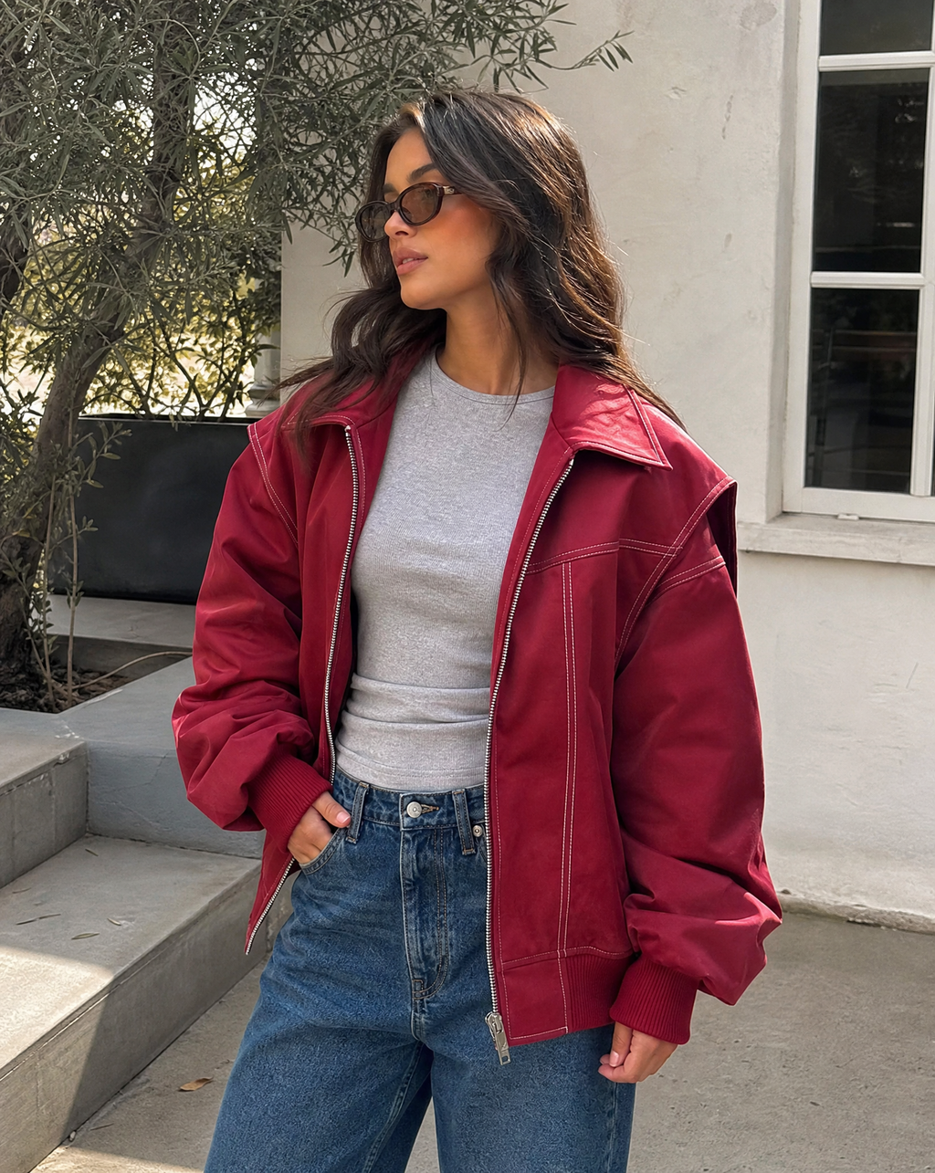 Women’s Oversized Zip-Front Bomber Jacket