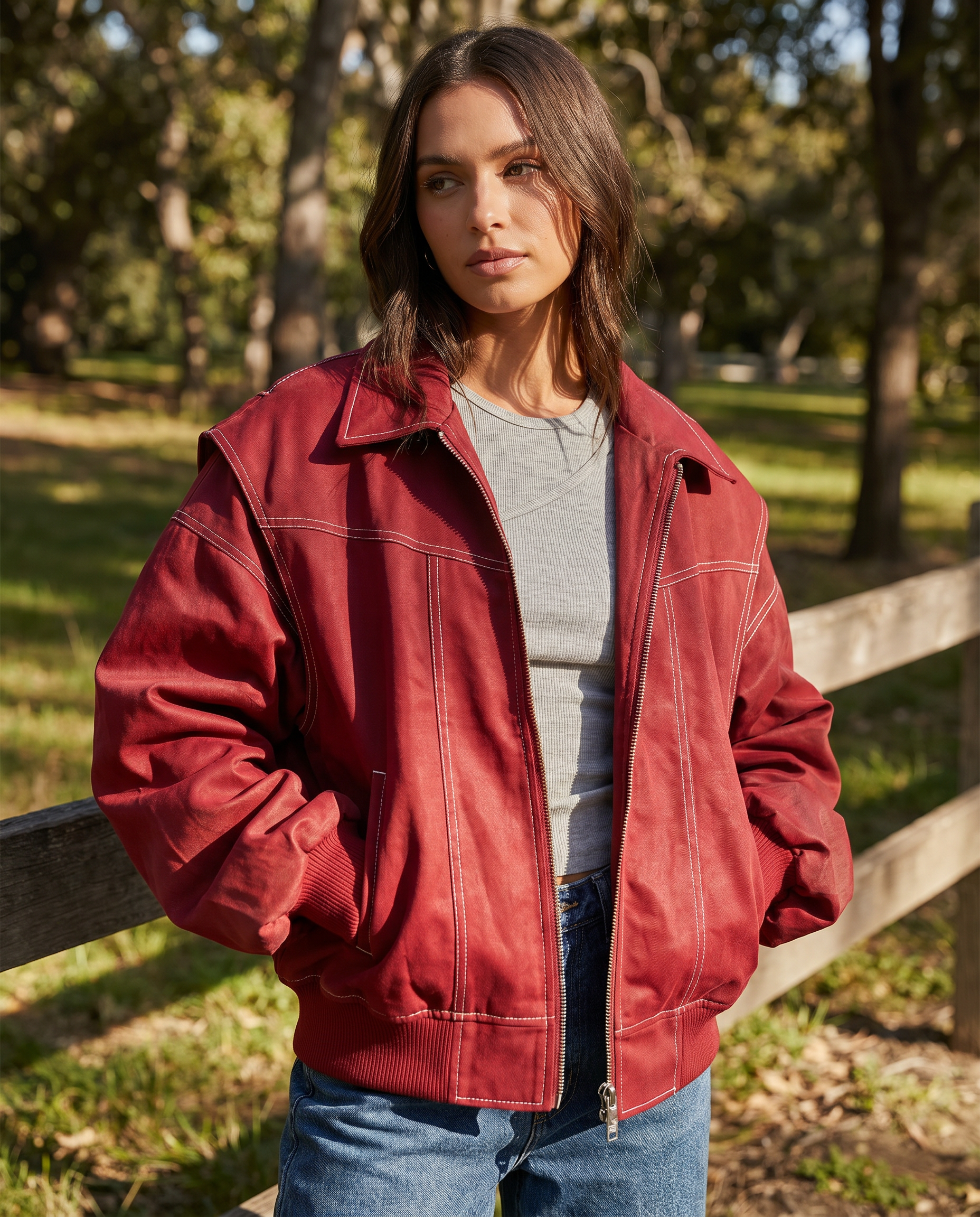 Women’s Oversized Zip-Front Bomber Jacket