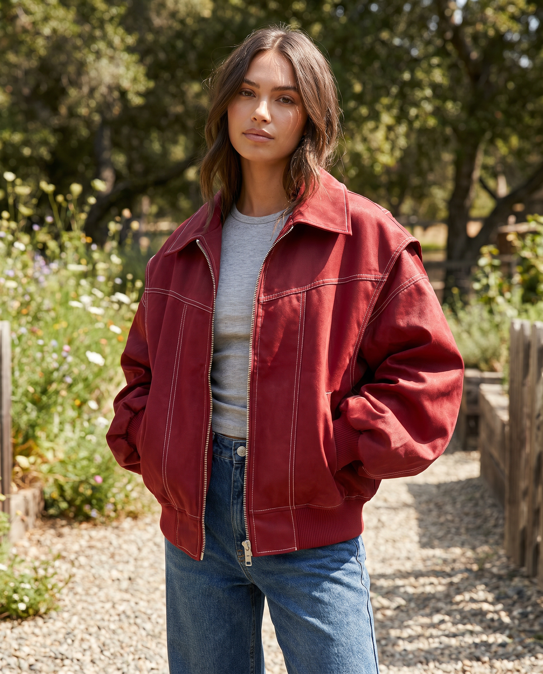 Women’s Oversized Zip-Front Bomber Jacket