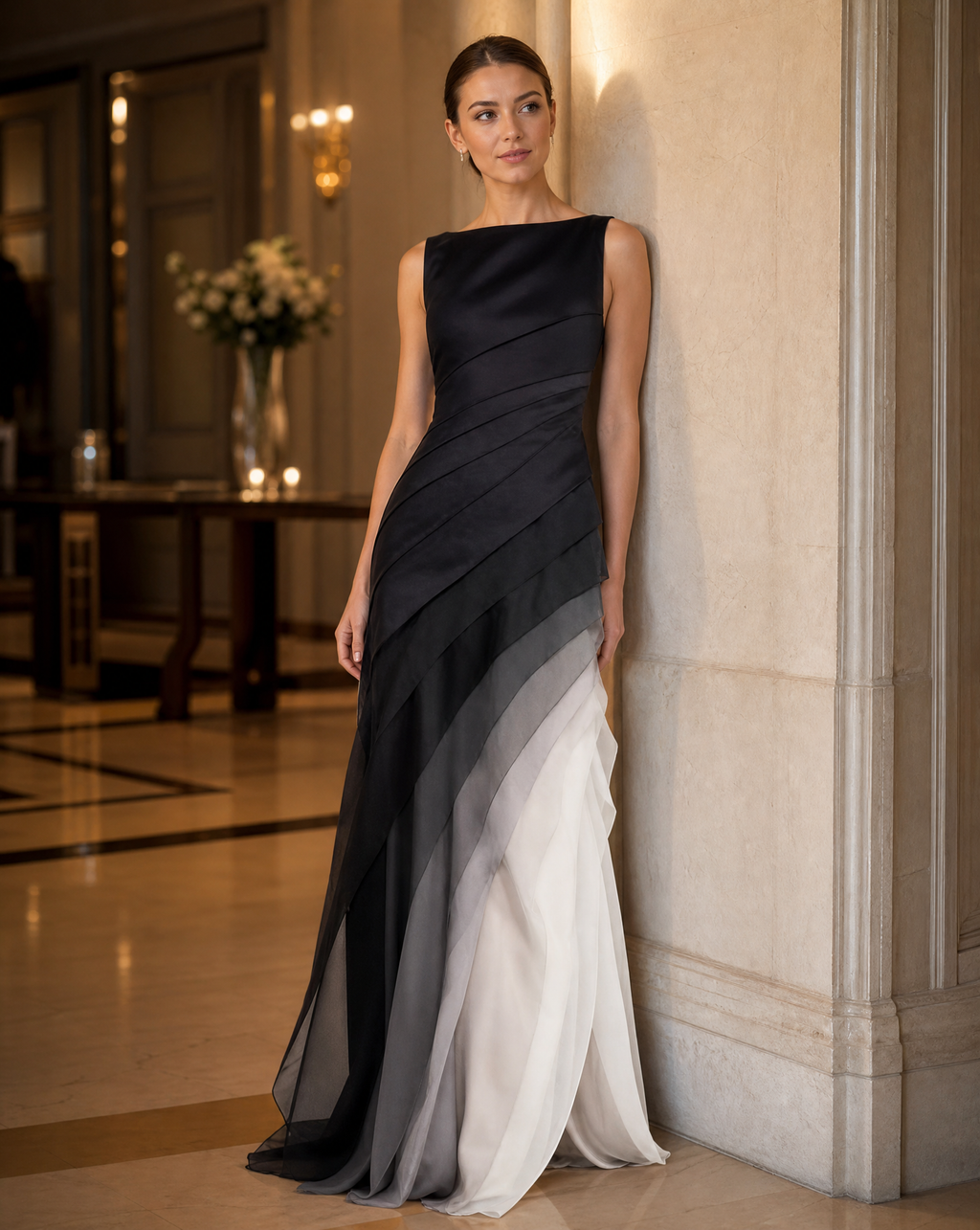 Women's Draped Sleeveless Evening Maxi Dress