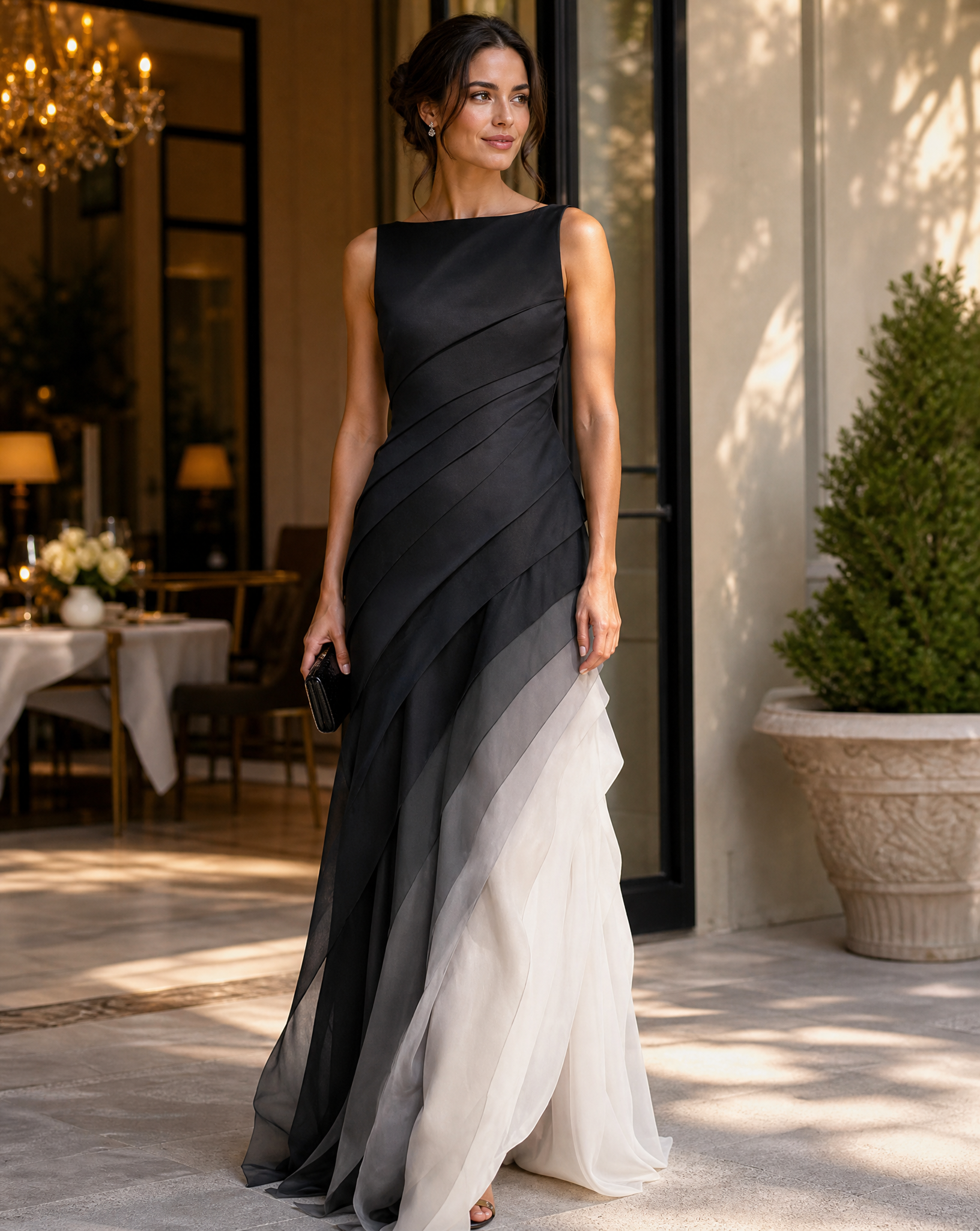 Women's Draped Sleeveless Evening Maxi Dress
