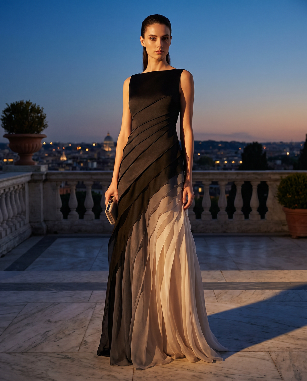 Women's Draped Sleeveless Evening Maxi Dress