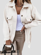 Women's Button-Front Shirt Jacket with Chest Details
