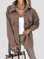 Women's Button-Front Shirt Jacket with Chest Details