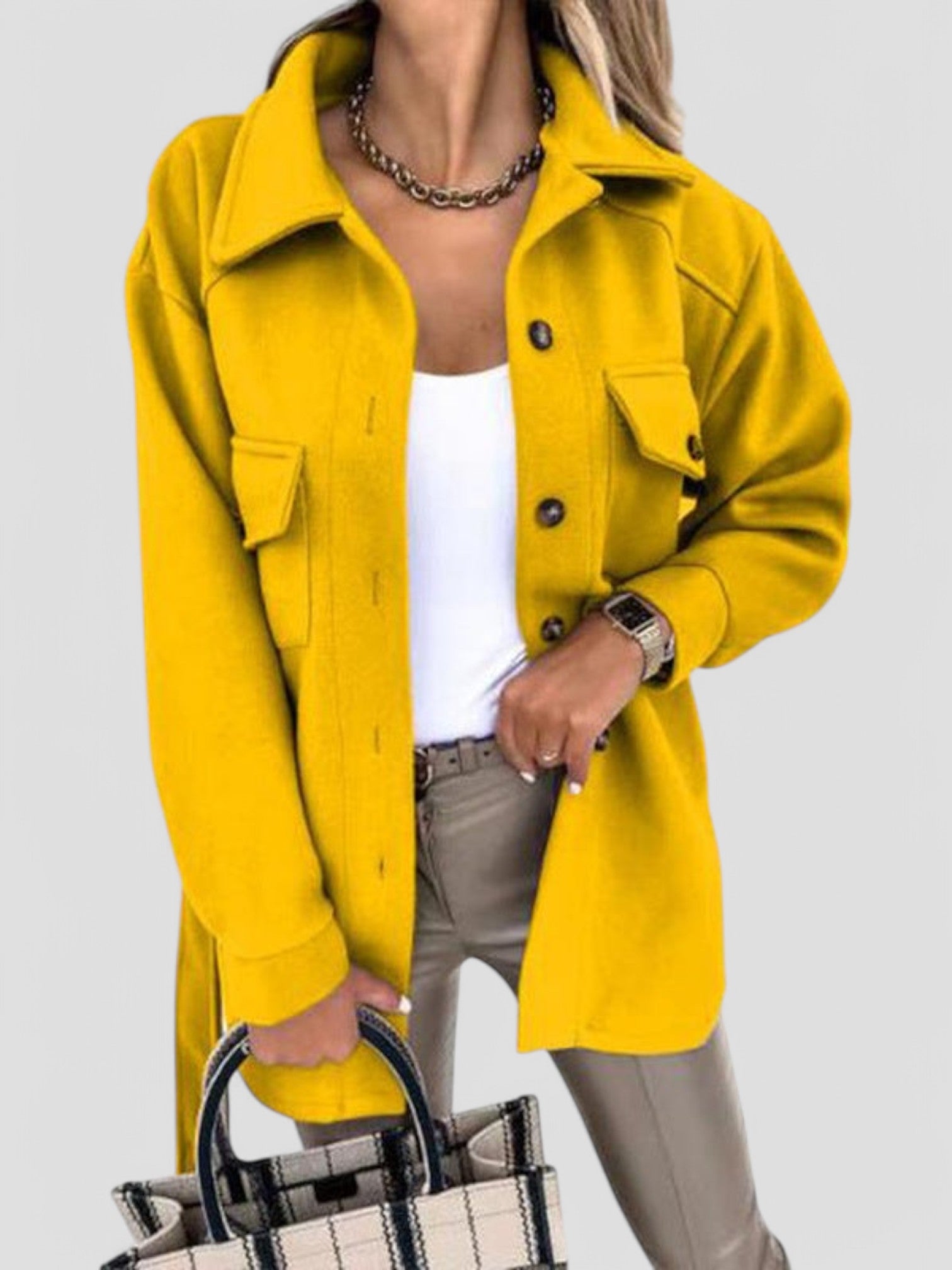 Women's Button-Front Shirt Jacket with Chest Details