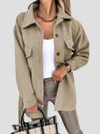 Women's Button-Front Shirt Jacket with Chest Details