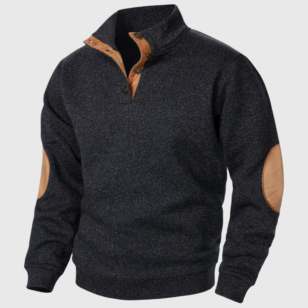Men’s Stand Collar Elbow Patch Sweater