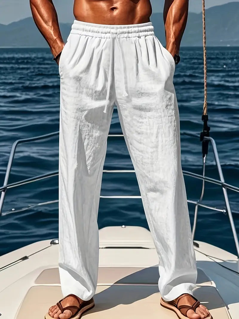 Men's Relaxed Fit Drawstring Linen Pants