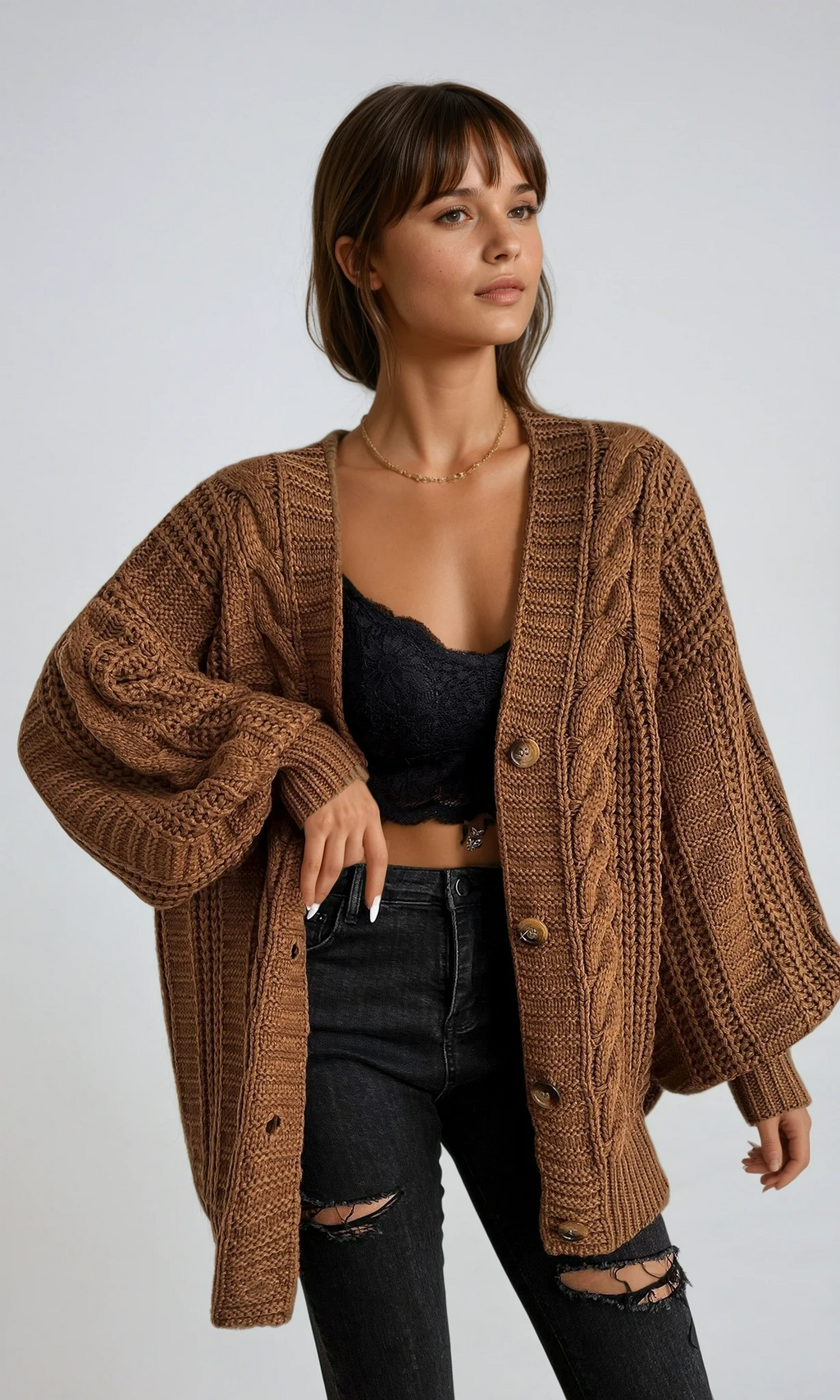 Women's Oversized Cable Knit Cardigan