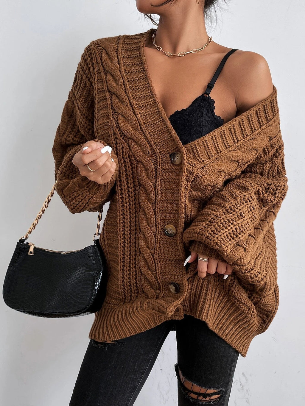 Women's Oversized Cable Knit Cardigan