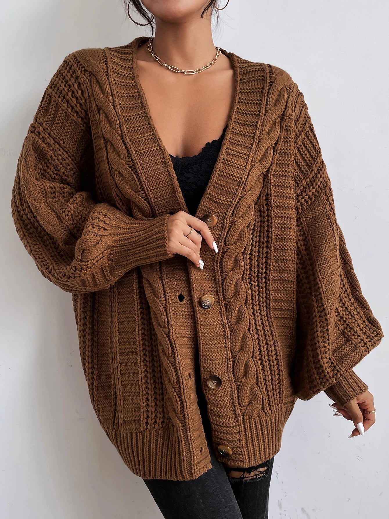 Women's Oversized Cable Knit Cardigan