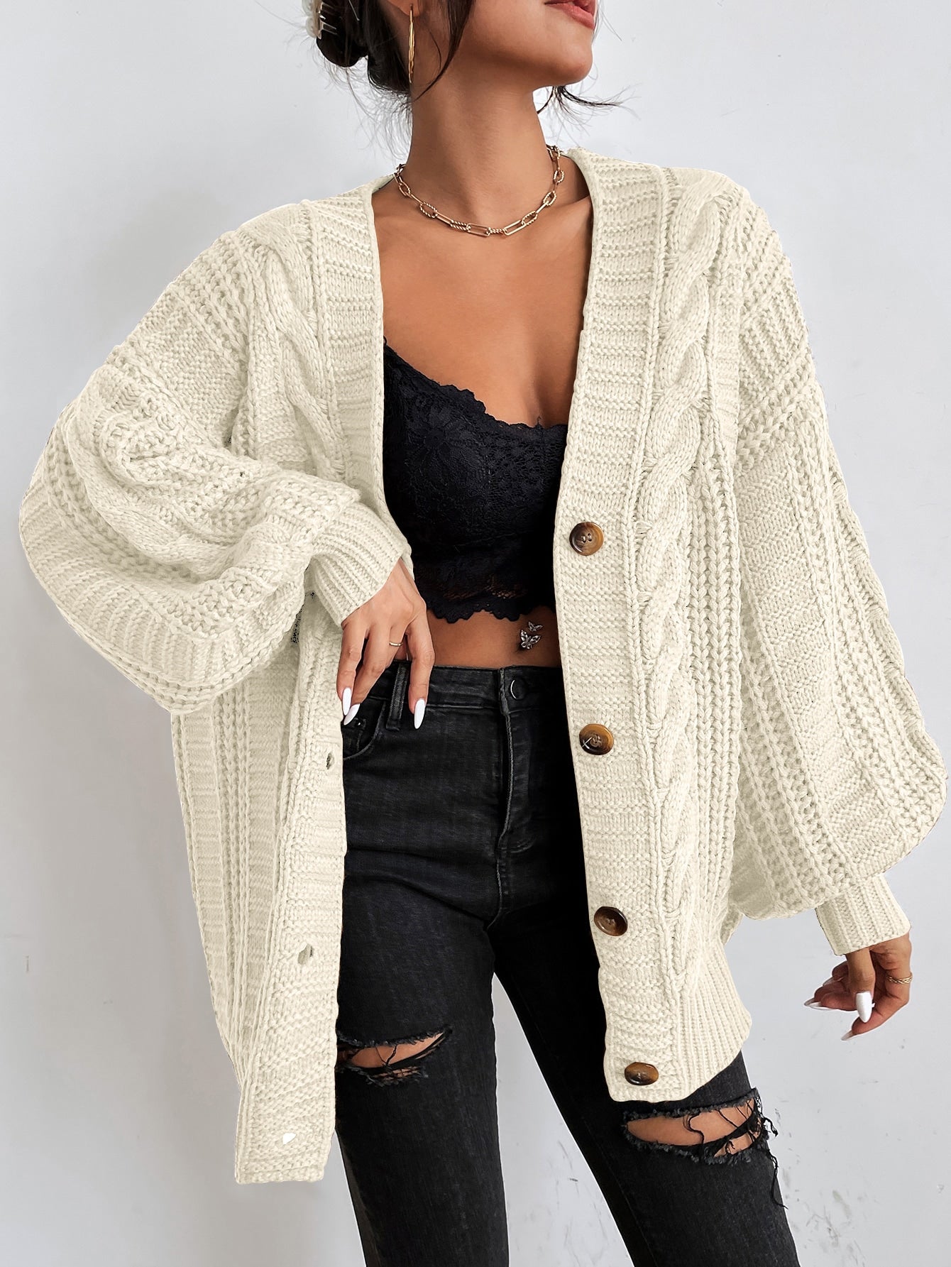 Women's Oversized Cable Knit Cardigan