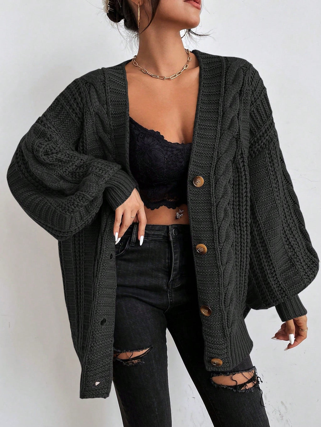 Women's Oversized Cable Knit Cardigan