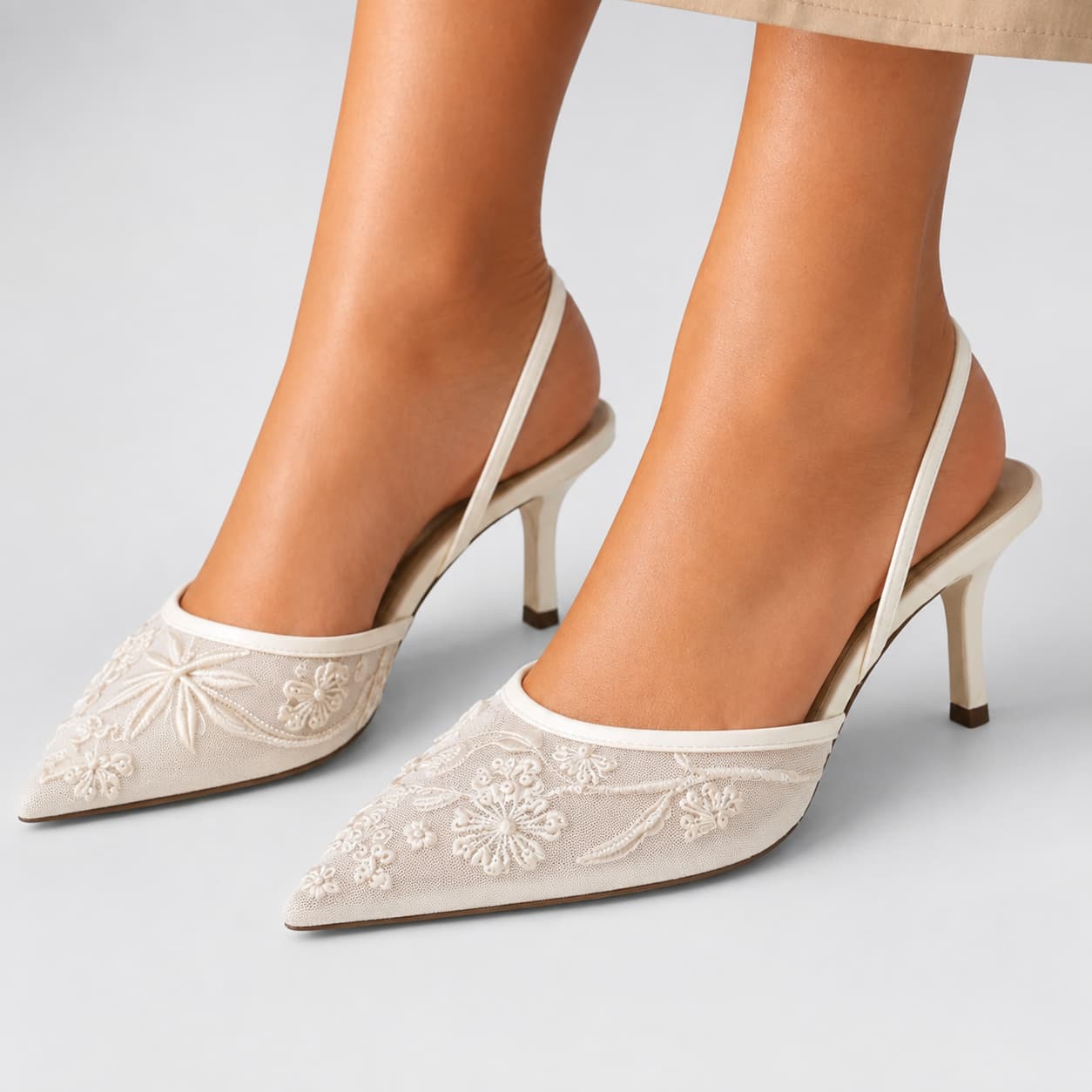 Women's Embroidered Mesh Slingback Heels