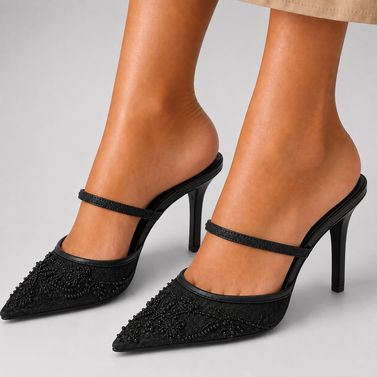 Women's Embroidered Mesh Slingback Heels