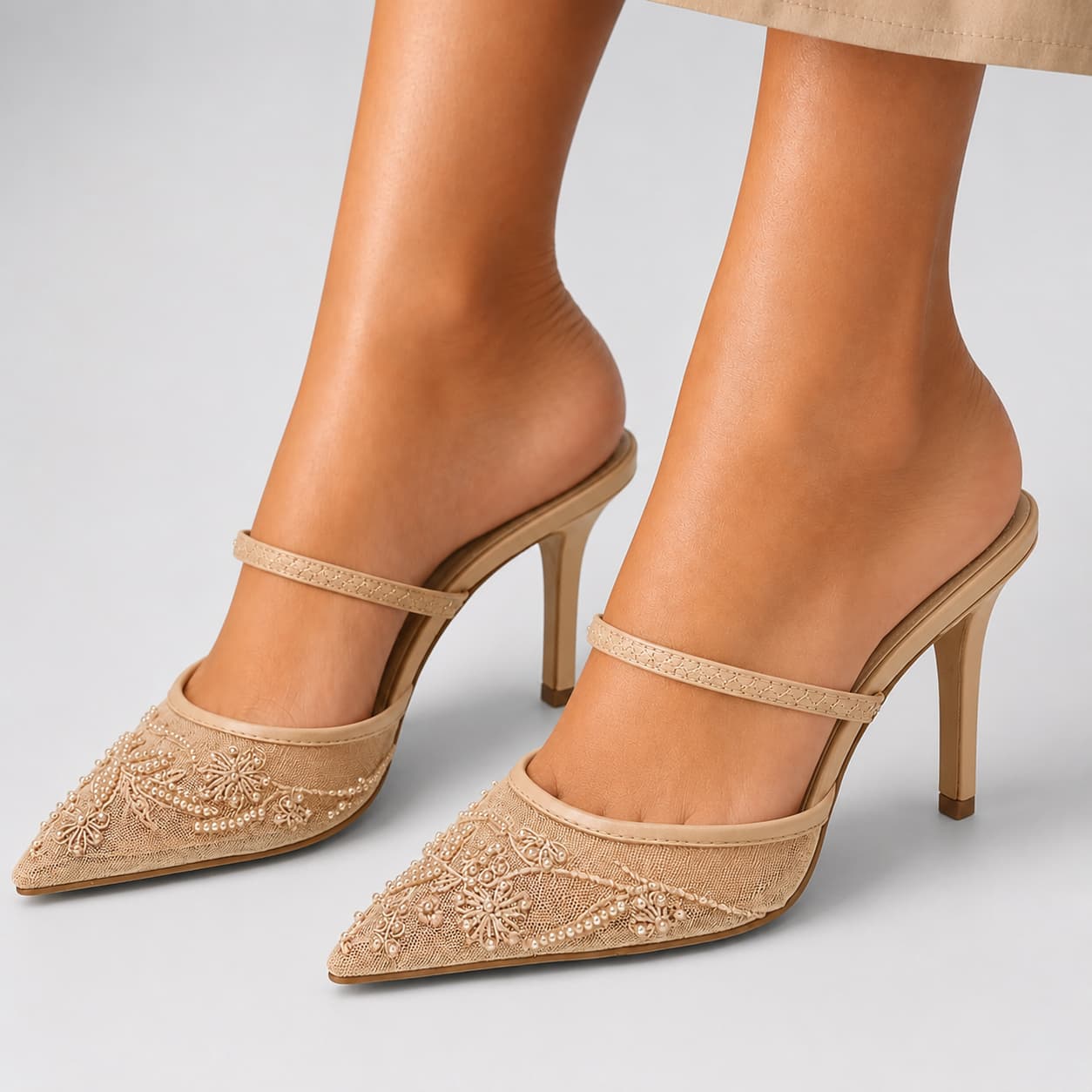 Women's Embroidered Mesh Slingback Heels