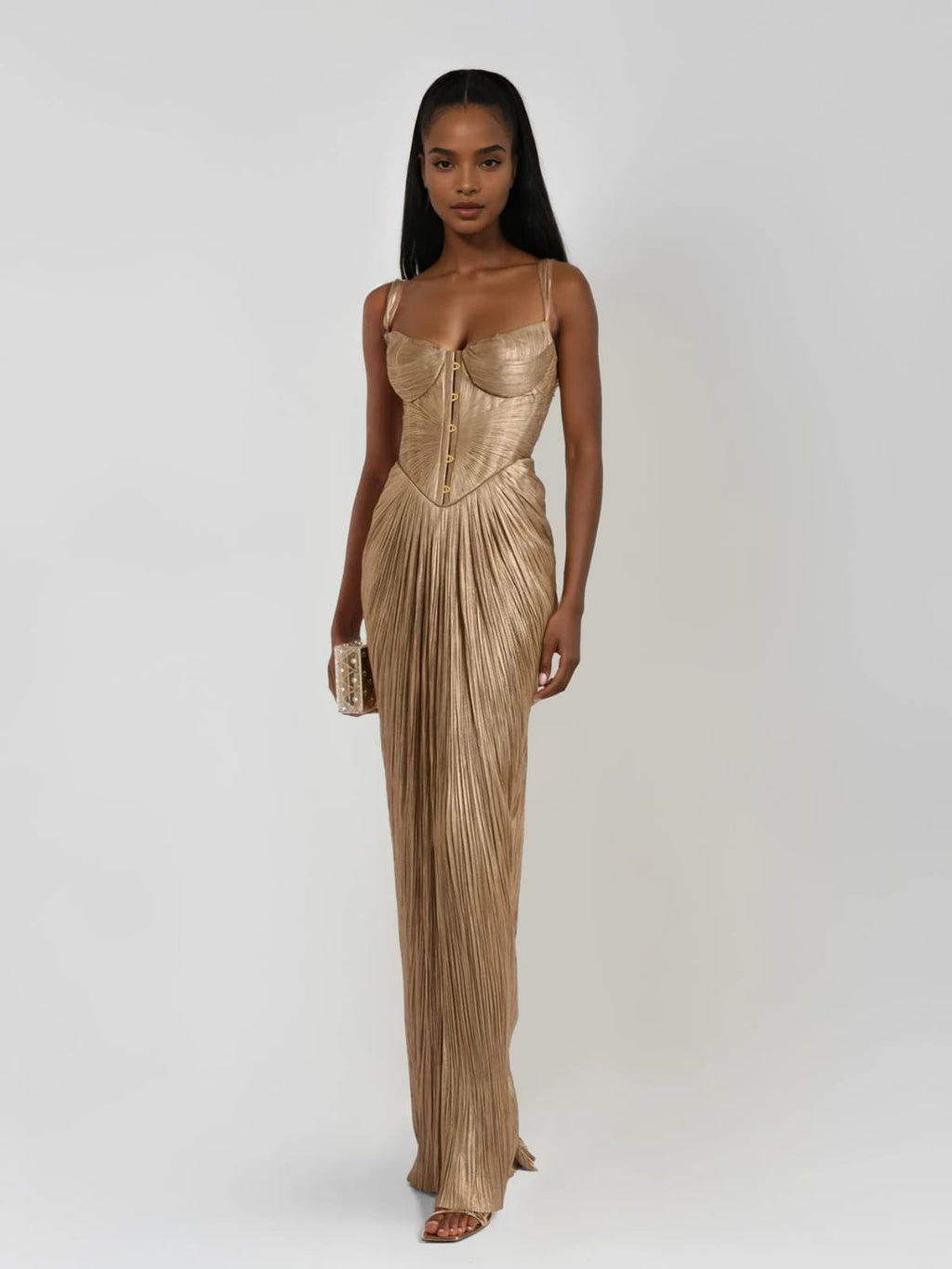 Women’s Pleated Bustier Maxi Dress