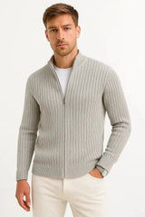 Men's Ribbed Full-Zip Knit Sweater
