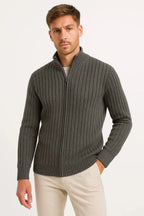 Men's Ribbed Full-Zip Knit Sweater