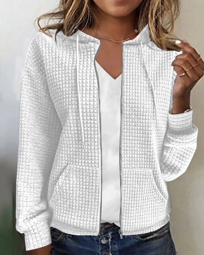 Women's Textured Zip-Up Hoodie with Front Pockets