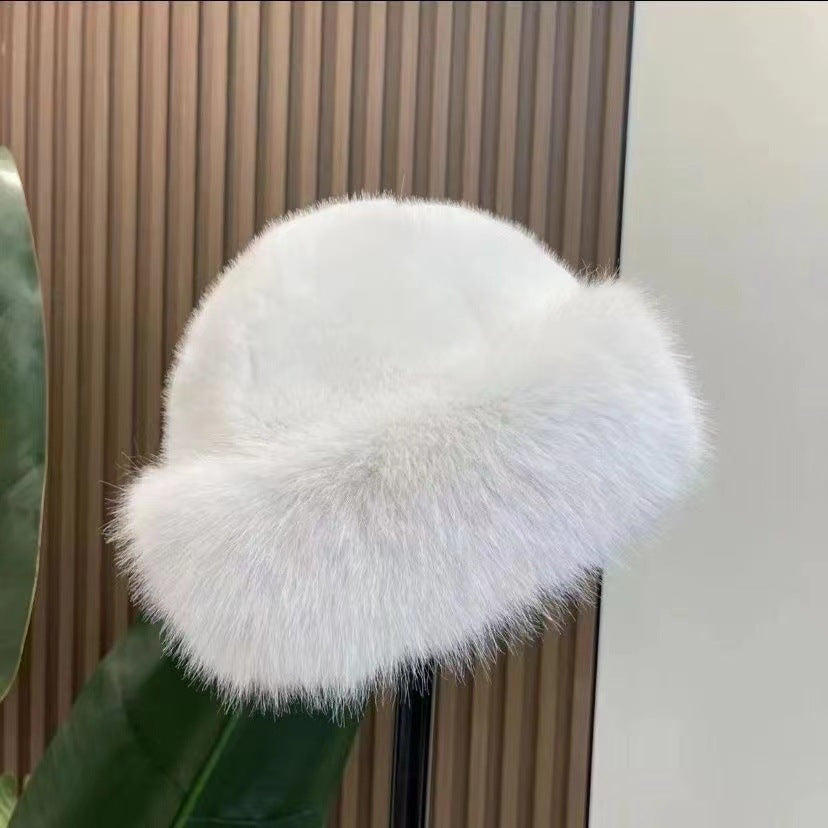 Women's Faux Fur Bucket Hat with Wide Brim