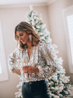 Women's Wrap Front Sequin Blouse