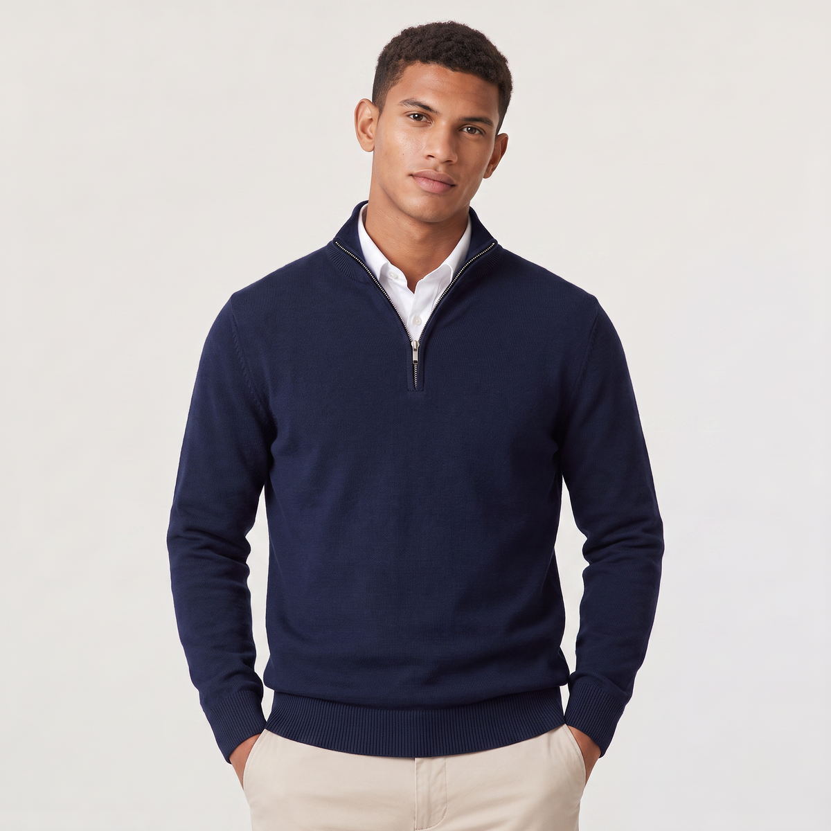 Men’s Quarter-Zip Knit Sweater with Stand Collar