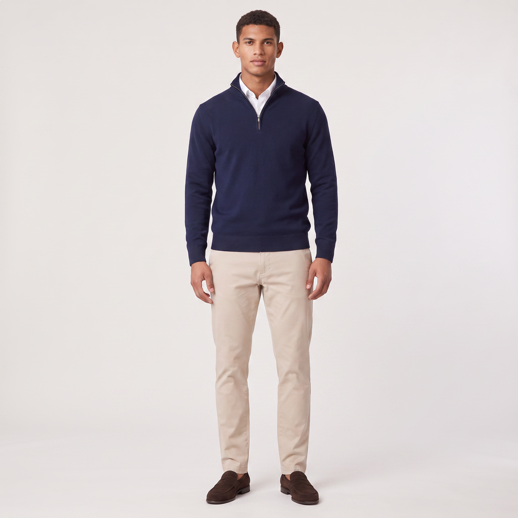 Men’s Quarter-Zip Knit Sweater with Stand Collar