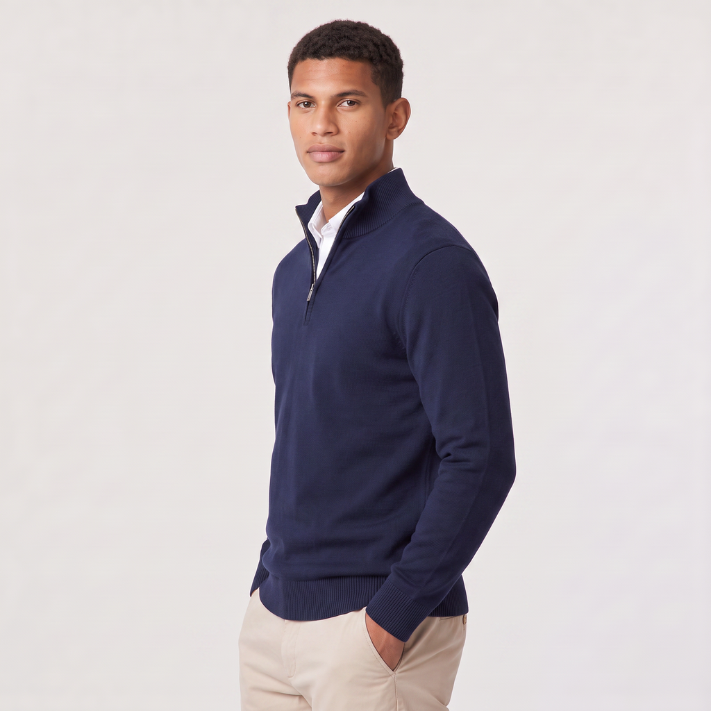 Men’s Quarter-Zip Knit Sweater with Stand Collar